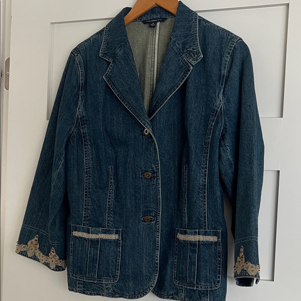 Denim Women's Jacket with beaded lace Details